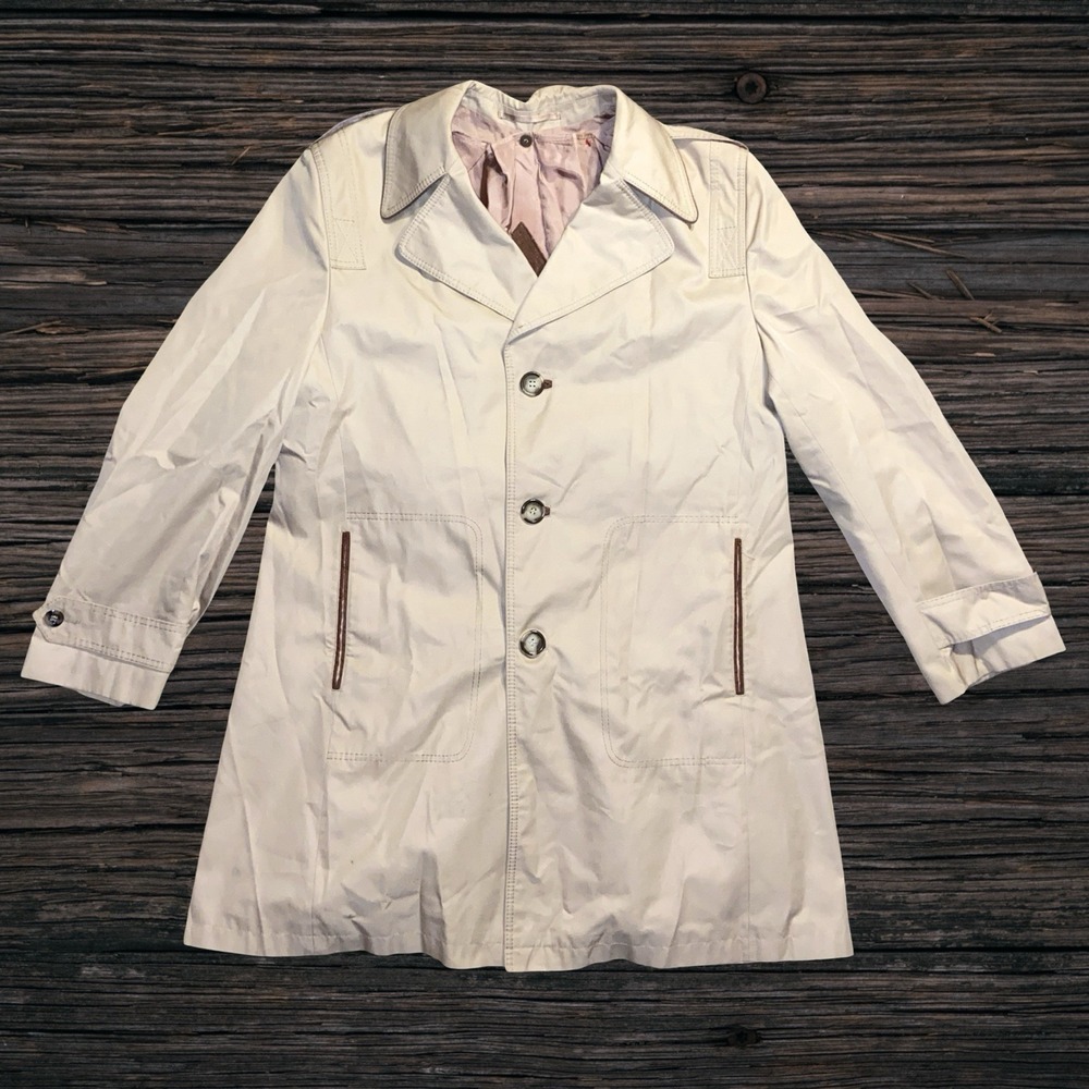 Vintage Cortefiel Trench Coat Women's 44R Ivory Made In Yugoslavia Long Jacket